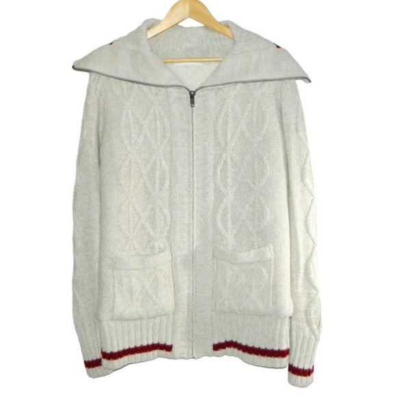 2 for/$30 Bluenote Full Zip Cream Cable Knit Cabin Sweater Cardigan Size L - Picture 3 of 15